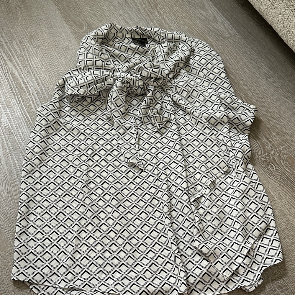 Worthington Geometric Patterned Blouse with Bow